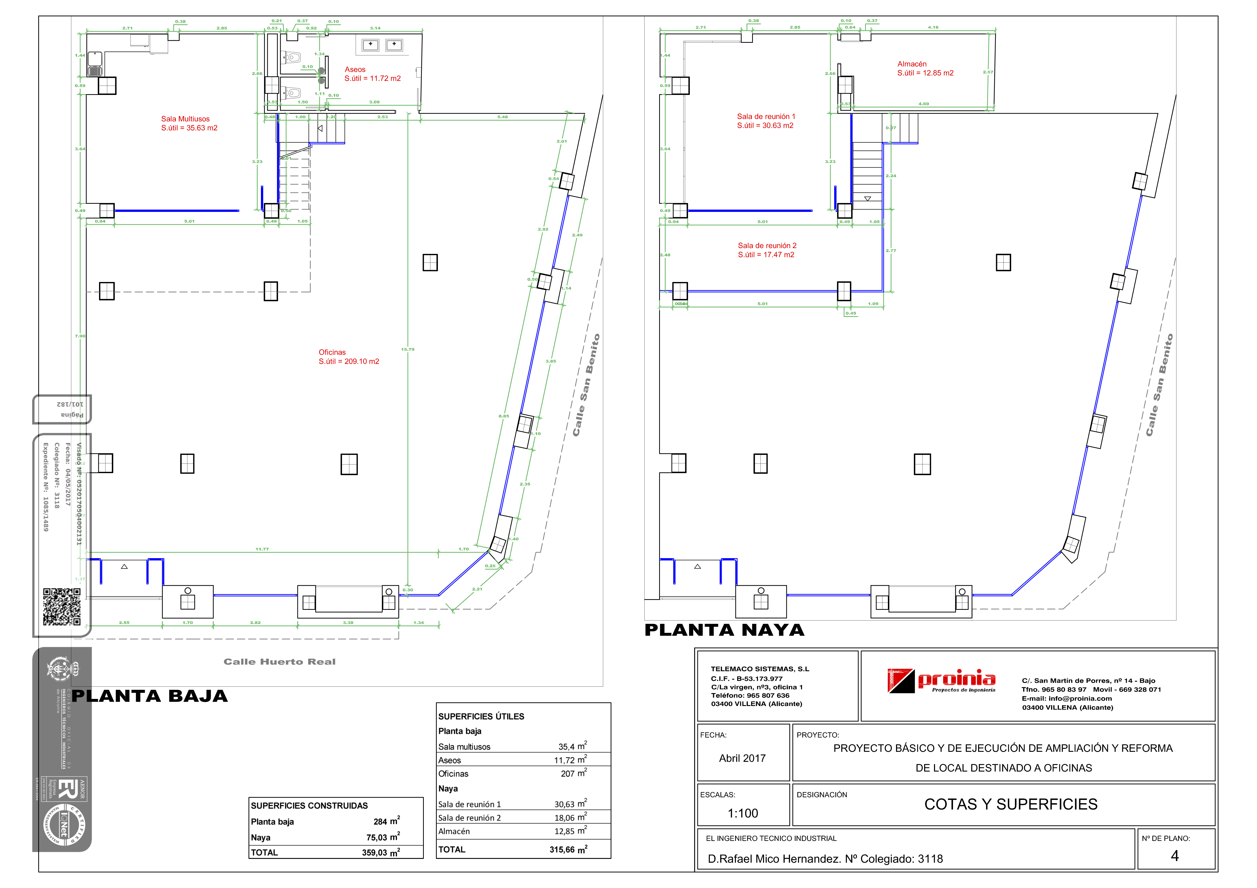 Planos de planta baja y planta naya con cotas y superficies